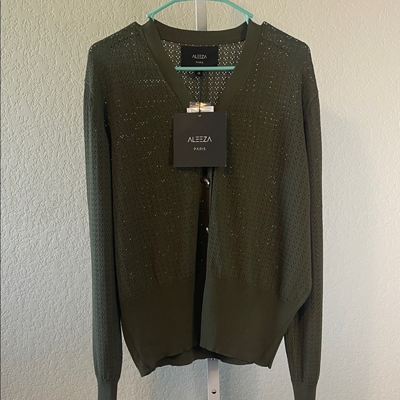 ALEEZA PARIS WOMEN’S MOSS GREEN BUTTON DOWN SWEATER SIZE 2X - Picture 1 of 4